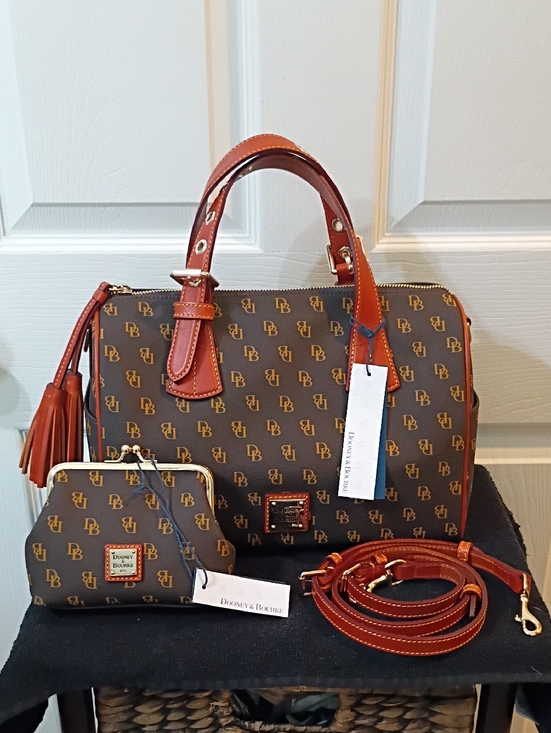 Dooney & Bourke Handbags - Dooney & Bourke Brown Logo Satchel with Tan Leather Trim and Wallet